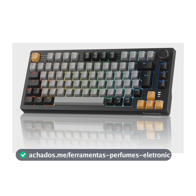 Teclado Mecânico Gamer Sem Fio Basike Abnt2 RGB, 75% 82 Teclas Bluetooth/Wireless/USB, Anti Ghosting Usb Teclado com Knob Programável para Pc Notebook Mac Ps4, Preto