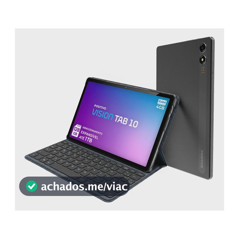 Positivo Vision TAB10 T3010 4GB RAM 128GB SSD com Capa Teclado Octa-Core 5 13MP Bateria 6000mAh Tela 10.1“ HD Wifi AC e 4G Full Lamination - Preto