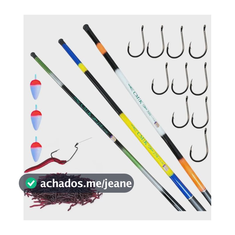 Kit 3 Vara Pesca Telescópica 2,10m 2,70m E 3,00 Metros Fibra