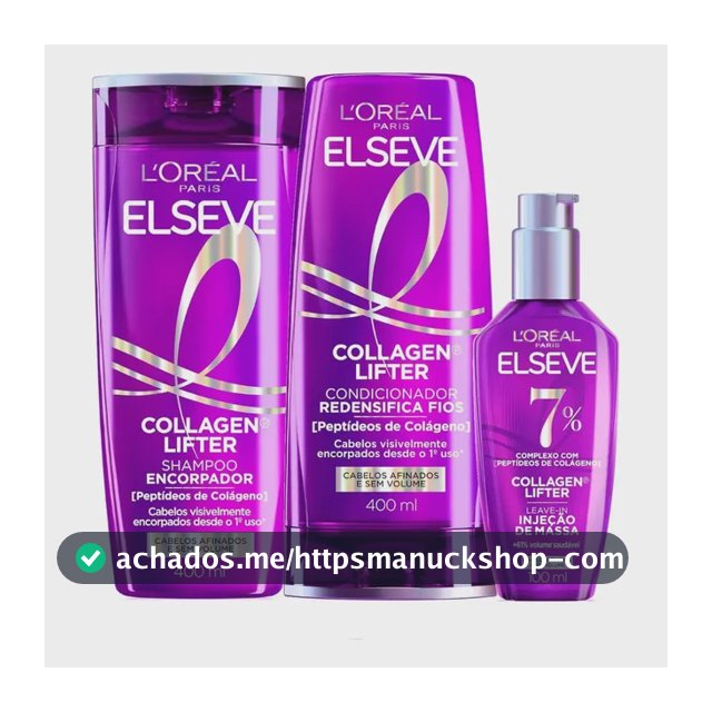 L'Oréal Paris Elseve Collagen Lifter Kit Shampoo, Condicionador e Sérum Leave-in com Peptídeos e Proteção Térmica para Cabelos Finos, Volume em 3D, 400ml + 400ml + 100ml