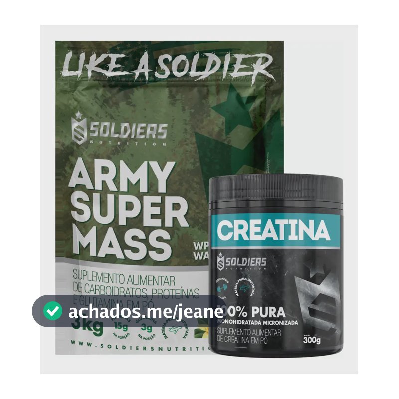 Kit: 1 Hipercalórico 3kg + 1 Creatina 300g - Soldiers Nutri Sabor Baunilha