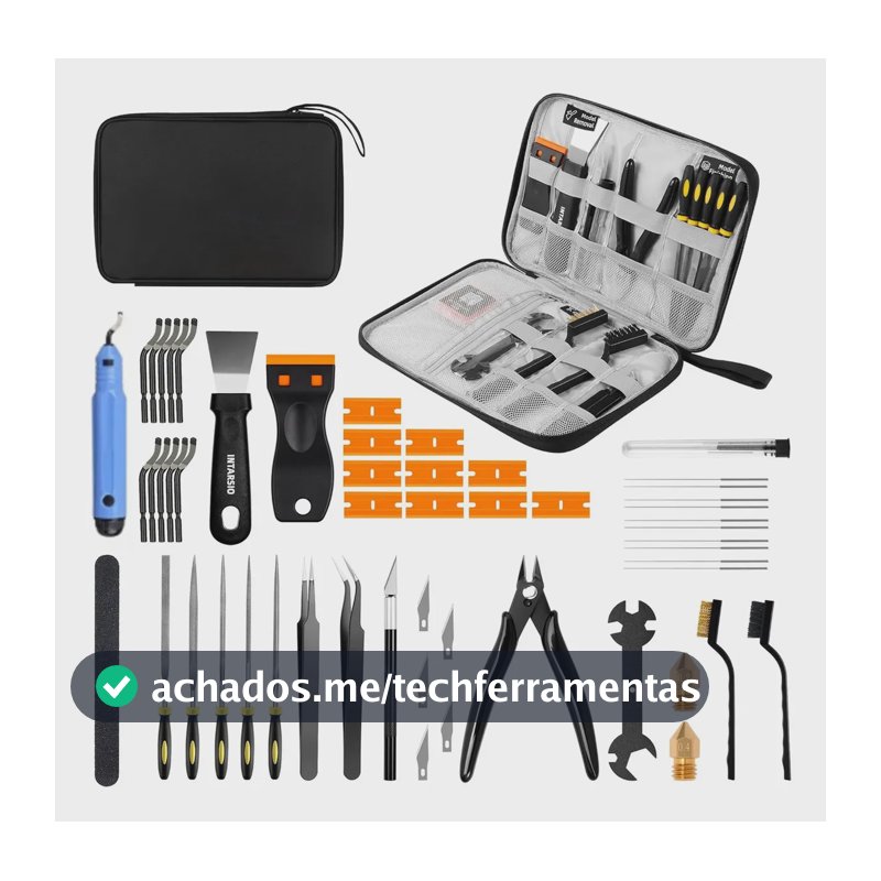 Kit 54 Peças Completo de Ferramentas Manuais para Impressão 3D, Alicate, Pinças, Estilete, Agulhas Inox para Limpeza de Bico