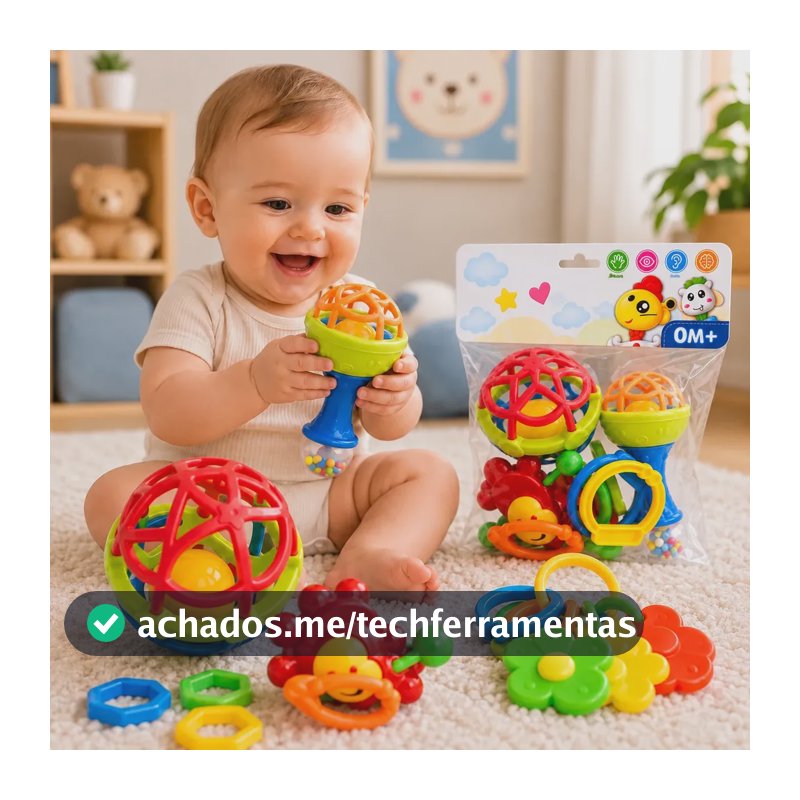 Chocalho Mordedor Kit 8pçs Brinquedo Colorido Sensorial Baby Sortido Infantil