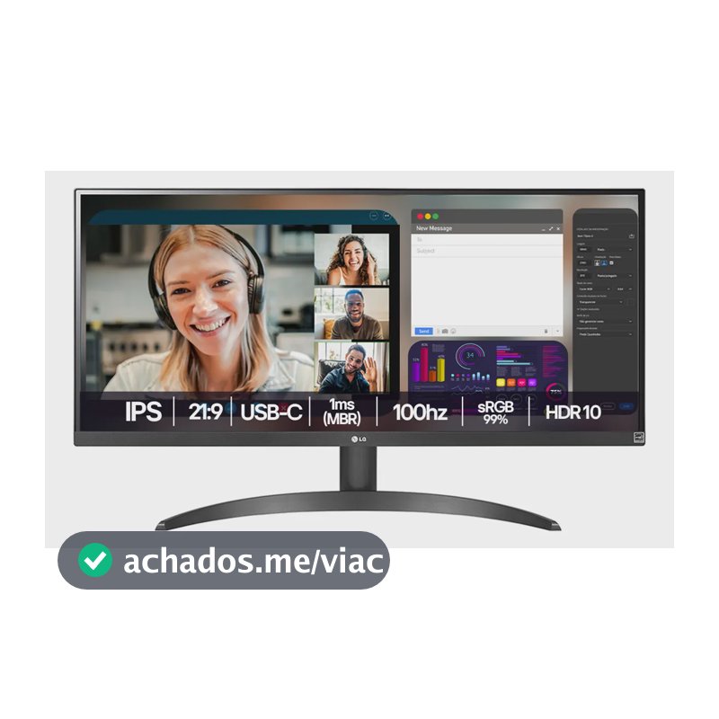 Monitor LG UltraWide - Tela IPS de 29", 21:9, HDR10, sRGB 99%, 100Hz, Preto- 29WQ500B