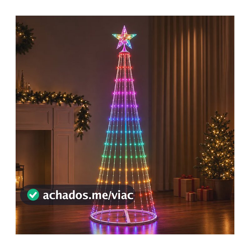 Árvore De Natal Desmontável 1,80m 12 Fitas Led 180 Luzes Multicolorido