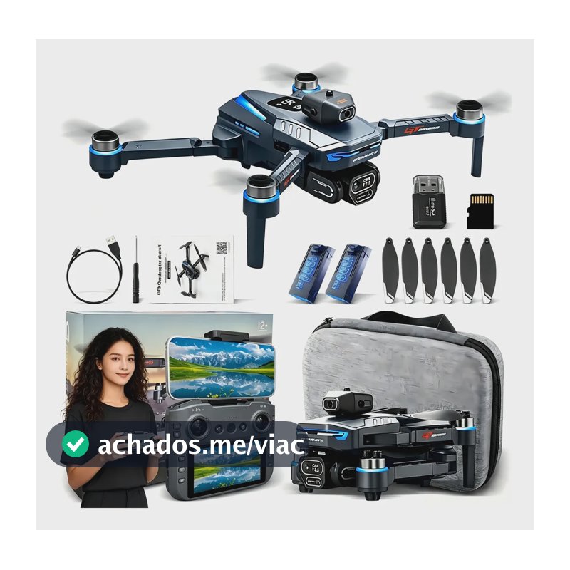 Drone Gt8 Profissional 4k Gps Tela No Controle 2 Baterias Preto