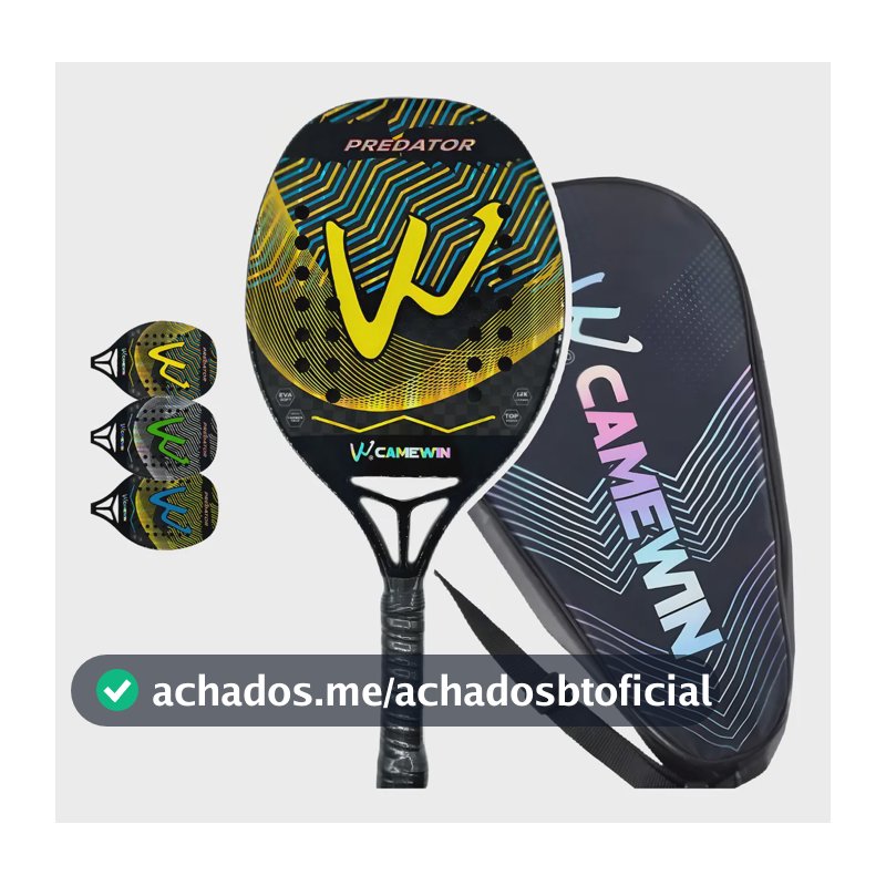 Raquete Beach Tennis Camewin 100% Fibra Carbono 12k + Brinde Cor Predator Yellow