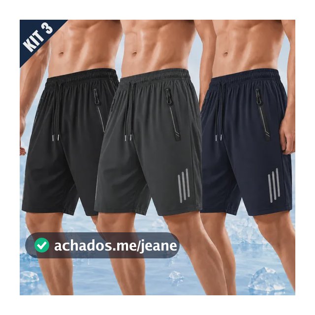 Kit 3 Bermuda Masculina Short Tactel Secagem Rápida Academia