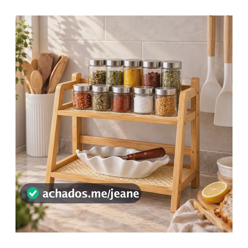Rack Prateleira Organizador De Cozinha Multiuso Bambu Potes Bambu
