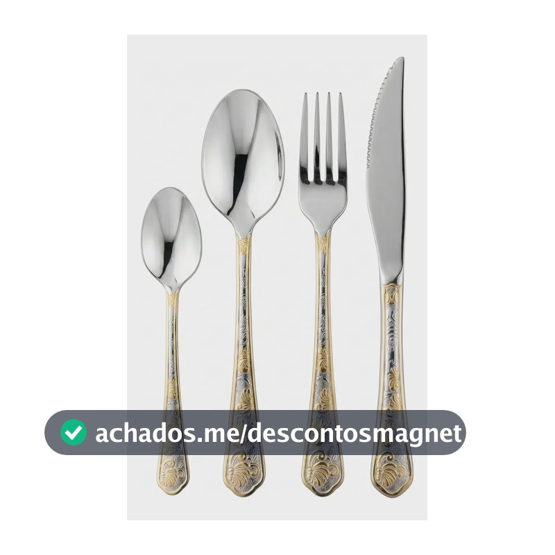 Jogo De Talheres 24 Peças Banhados A Ouro Aço Inox Premium Prateado