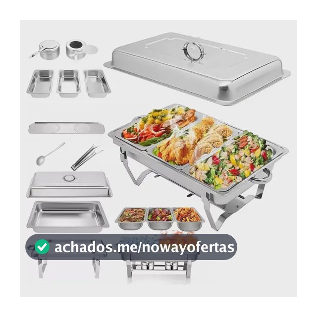 Rechaud Retangular 11 L Com 3 Cubas 1/3 Banho Maria Gourmet Adequado Para Bufês