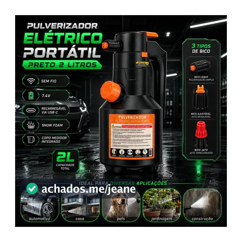Pulverizador Elétrico Bahrein para Snow Foam e Lavagem de Carros – 2 L Preto