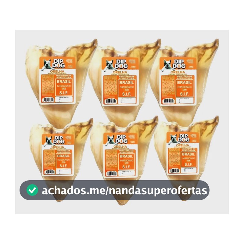 Orelha Bovina De Petisco Natural Desidratada Cães Kit 6 Cor Bege
