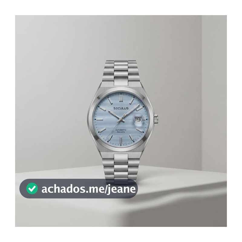 Relógio Seculus Automático Fundo Transparente Visor Azul +nf Prata Azul-claro