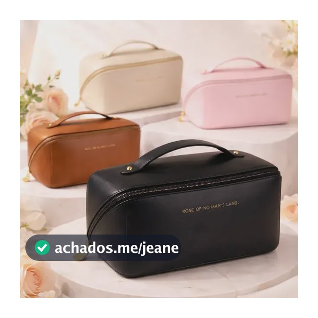 Nécessaire Tche Amo: Estojo de Toalete Preto em Couro Sintético Impermeável com Zíper