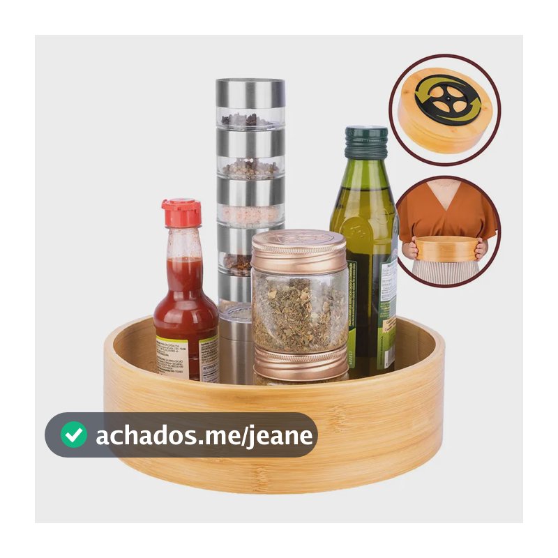 Organizador Giratório Bandeja Multiuso Bambu Biscuitt Regalo Artesan 24cm