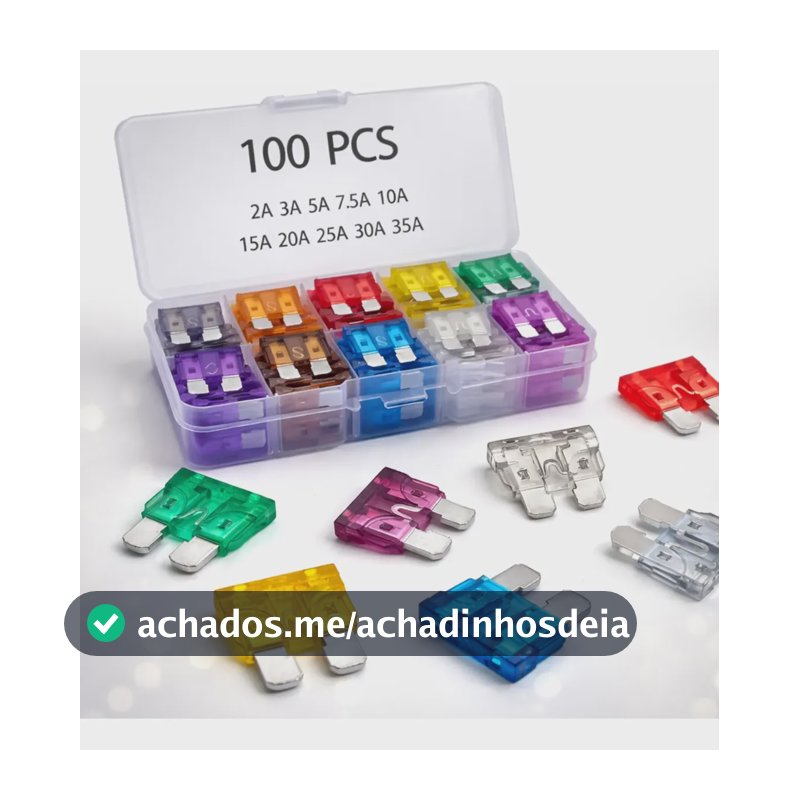 Fusível Lamina Média Carro Automotivo Kit 100 Pçs Com Estojo 1015202530v
