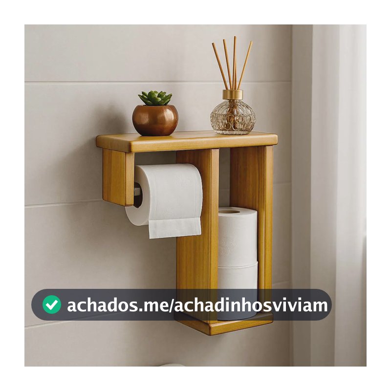 Suporte Papel Higiênico De Banheiro Em Madeira Rustico Verniz