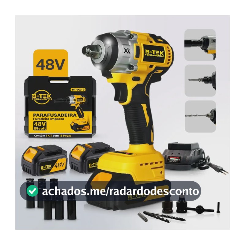 Parafusadeira Furadeira Chave De Impacto Bateria 48v Bivolt Amarelo 50/60 Hz