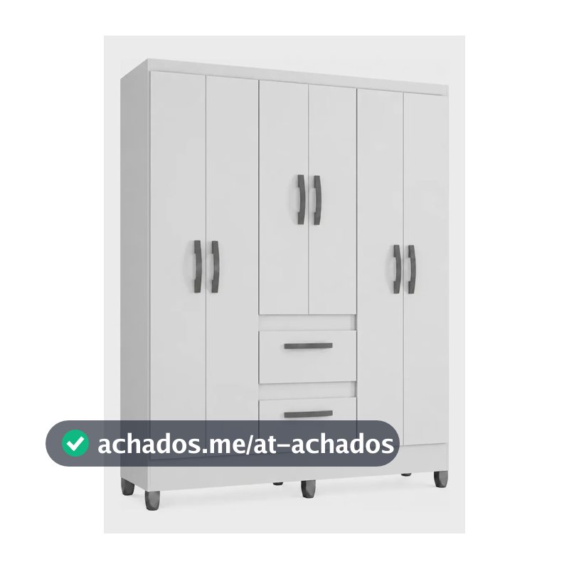 Guarda Roupa Solteiro 6 Portas 2 Gavetas Capri Poquema Cor Branco