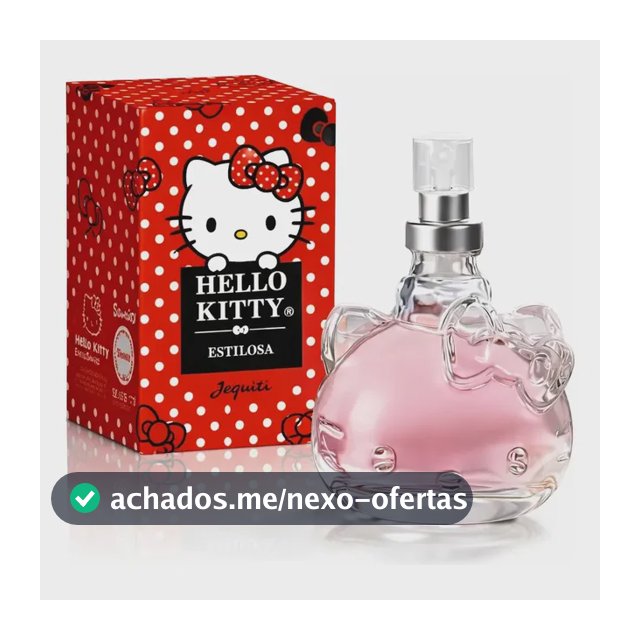 Perfume Hello Kitty Estilosa Jequiti 25ml Desodorante Colônia Feminina Frutal Romântica Frasco de Vidro com Spray Embalagem Compacta para a Bolsa e o Uso Diário