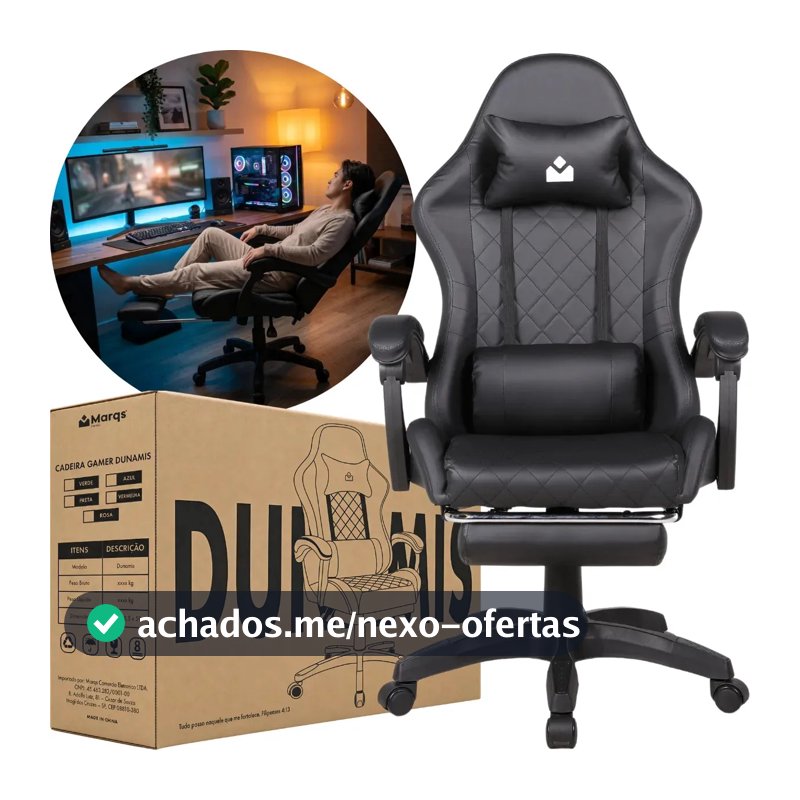 Cadeira De Escritorio Gamer Ergonômica Dunamis Preta Marqs Home Reclinável 180kg Resistente Giratória Confortavel Computador