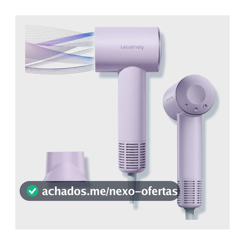 Secador de Cabelo Profissional com Íons Negativos Lecomely S4AT 1200W de Viagem, Bivolt Automático, Alta Velocidade 110.000 RPM, Secagem 5X Mais Rápida, 310 g, Violeta