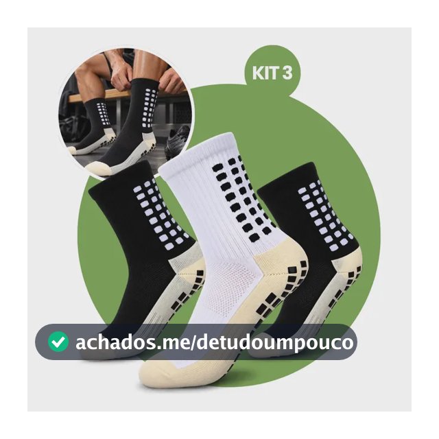 Kit 3 Pares Meia Antiderrapante Esportiva Futebol Treino Pro