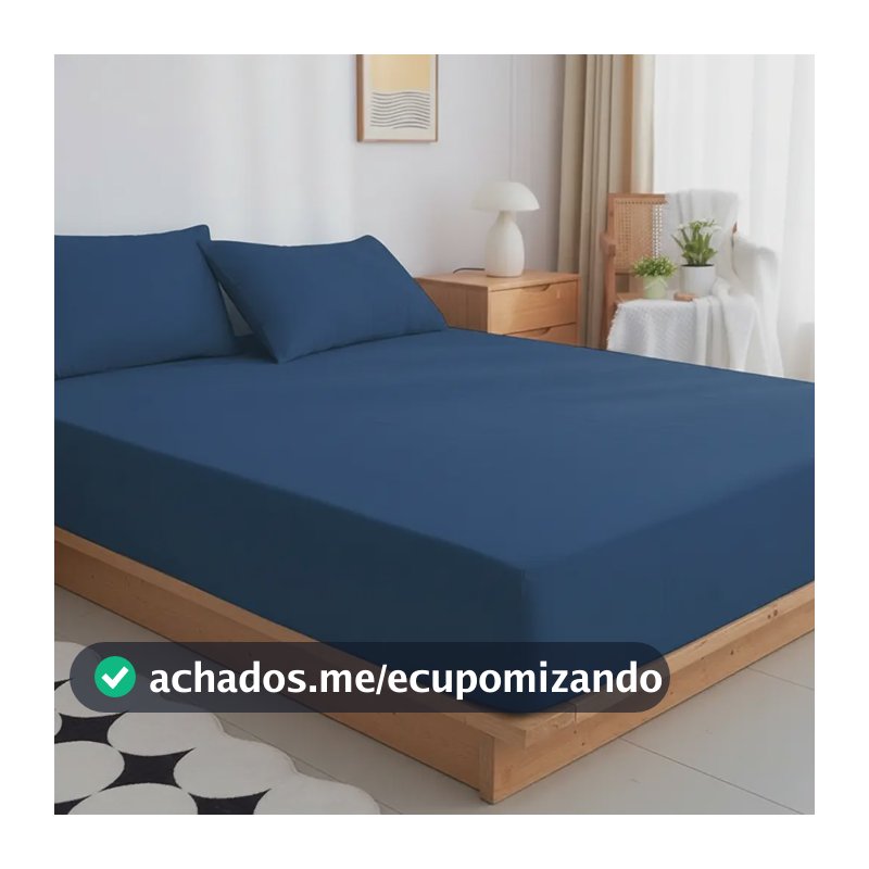 Jogo De Lençol Elástico Casal 3 Pçs Percal 400 Fios Macio Azul-marinho