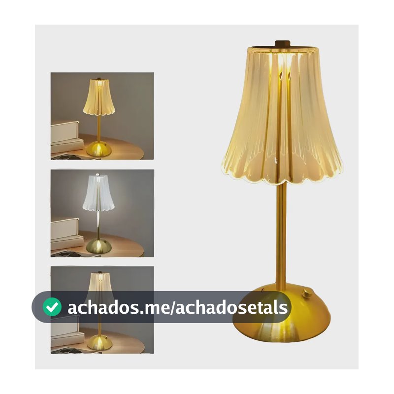 Abajur Mesa Saia De Seda Com Barra Led Sensor Sem Fio 3 Cor Dourado 0