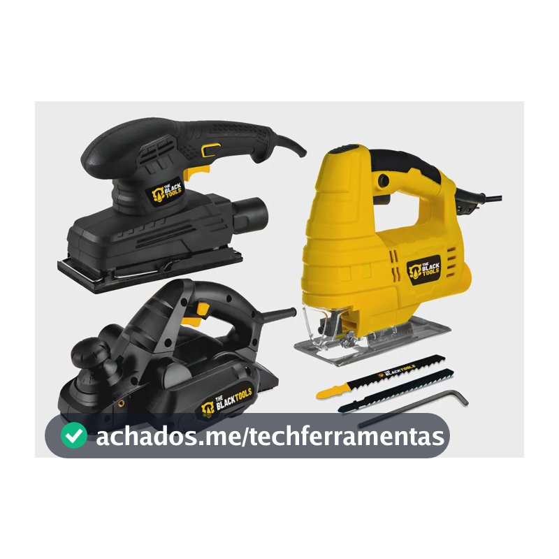 Kit Marceneiro Plaina Elétrica 780W + Serra Tico-Tico 500W 45° + Lixadeira Orbital 1/3 E Acessórios The Black Tools