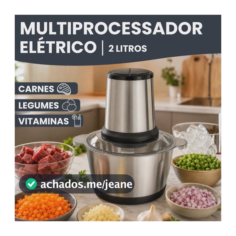 Multiprocessador Alimento Moedor Triturador Eletrico 2l Inox Prateado 220v
