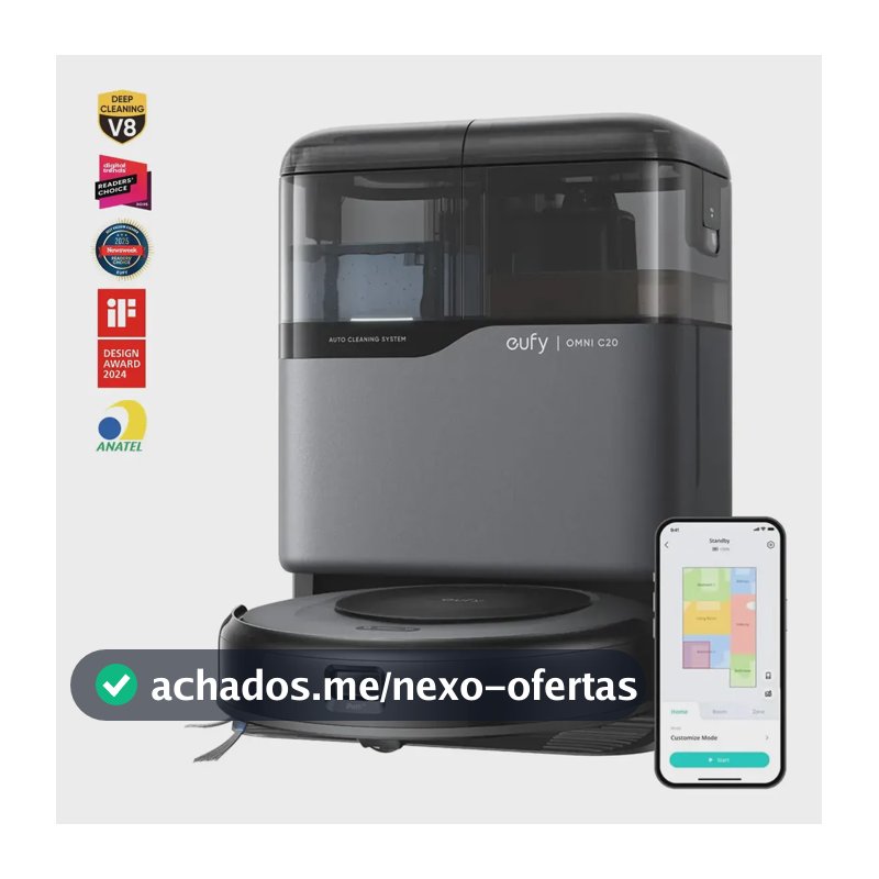 Robô Aspirador Anker eufy C20 3 em 1 Estação Tudo em Um Sucção 7000Pa Corpo Ultrafino 8,5cm Esvaziamento Limpeza e Secagem Automática Mapeamento Laser Multinível Escova Antiembaraço WiFi App Voz 220V