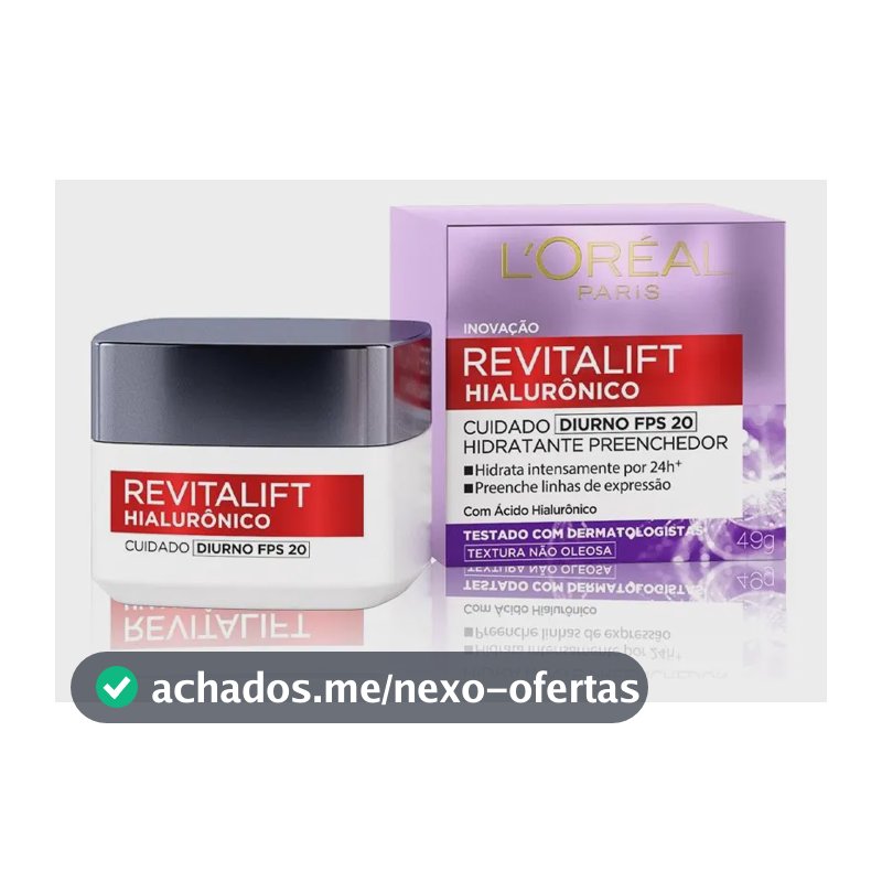 L'Oréal Paris Revitalift Hialurônico Creme Hidratante Facial Antirrugas Diurno, Reduz Linhas Finas, Uniformiza a Pele, Melhora a Textura e Firmeza, 49g