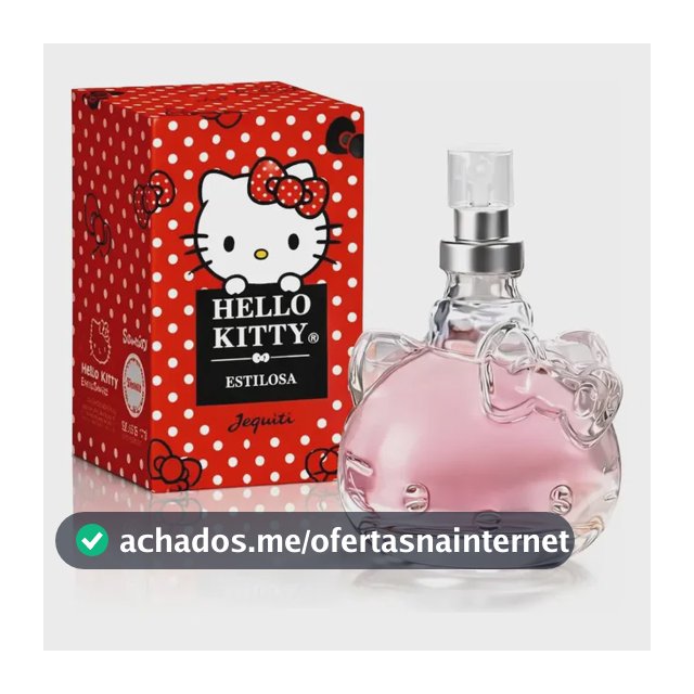 Perfume Hello Kitty Estilosa Jequiti 25ml Desodorante Colônia Feminina Frutal Romântica Frasco de Vidro com Spray Embalagem Compacta para a Bolsa e o Uso Diário
