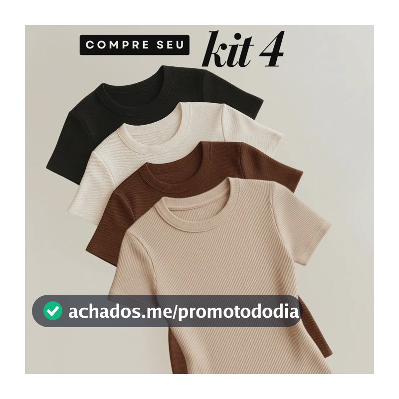 Kit 4 Blusas Feminina Ribana Canelado Estilosa Básica Casual Preto, Branco, Marrom E Nude Liso M/g (36/42)