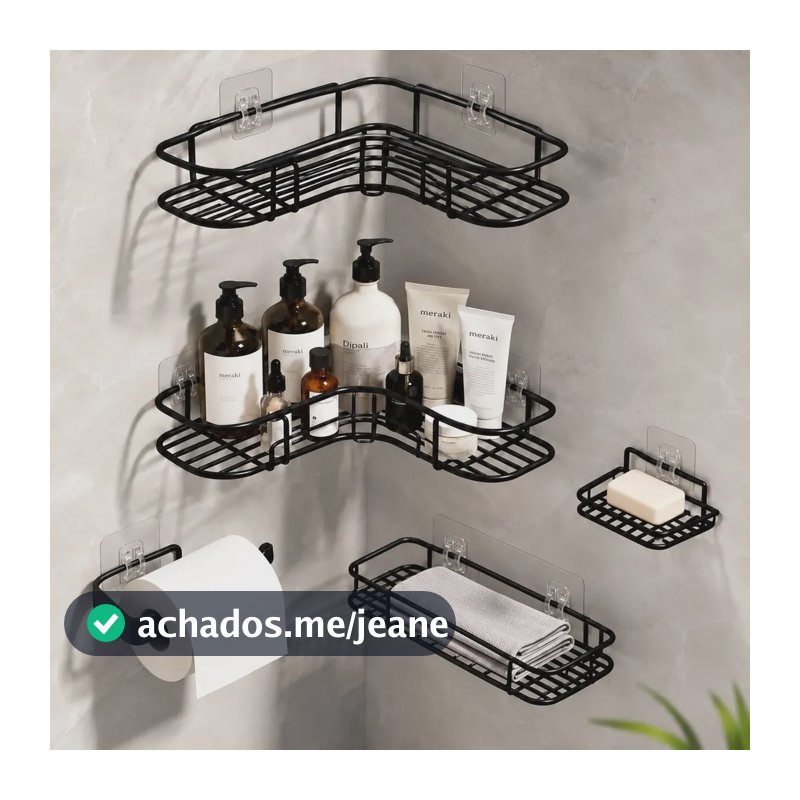 Kit 5 Prateleira Suporte Porta Shampoo Sabonete Banheiro Box Preto