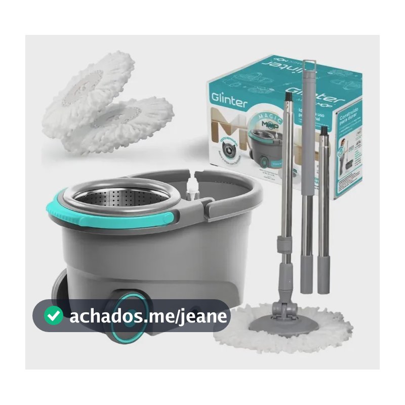 Mop Profissional Inox 16l cabo 1,60mt Com 2 Refis De Microfibra Glinter Cinza