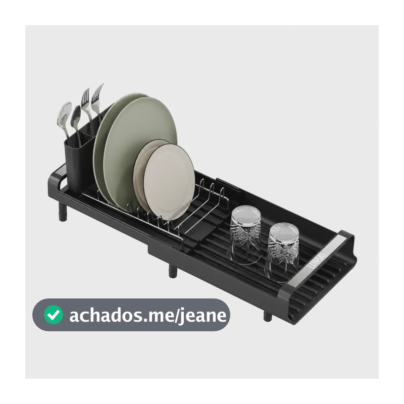 LUMAI Escorredor de Louças Extensível e Compacto Helsinque com Drenagem para Pia Suporte para Pratos Copos e Talheres Preto e Inox