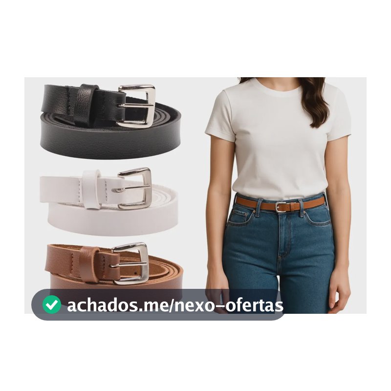 Kit 3 Cintos Femininos Fino Com Fivela Metálica Preto,branco,caramelo Lisa Adulto