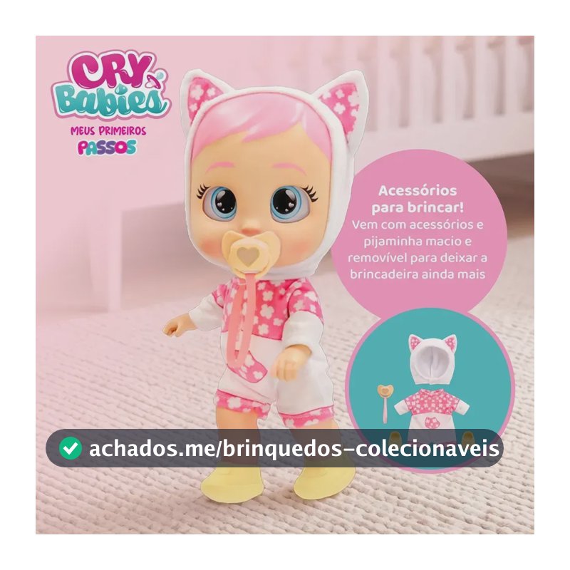 Boneca Cry Babies Daisy Anda de Verdade, Interativa Com Som Multikids - BR2798