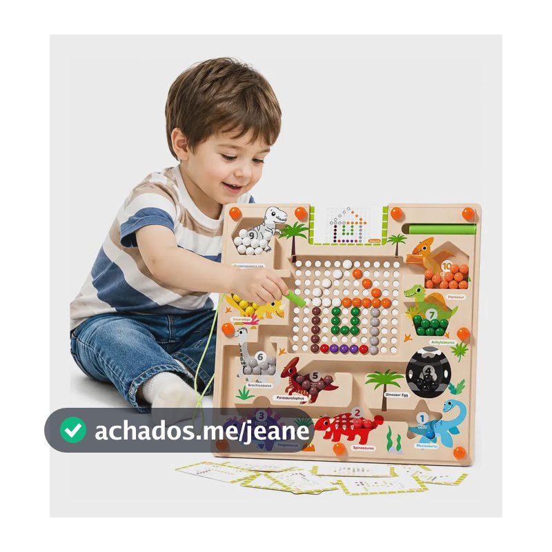 Labirinto Magnético Imã Montessori Dino Madeira Brinquedo Colorido