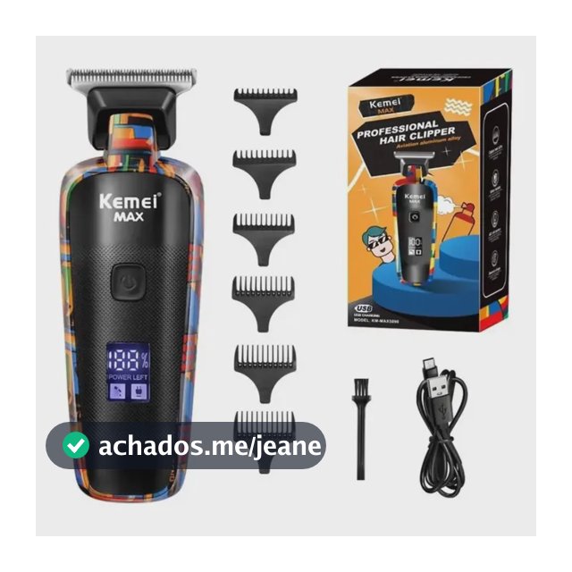 Máquina de Acabamento Kemei KM-MAX5090 Preto com Tela LED e Bateria Recarregável