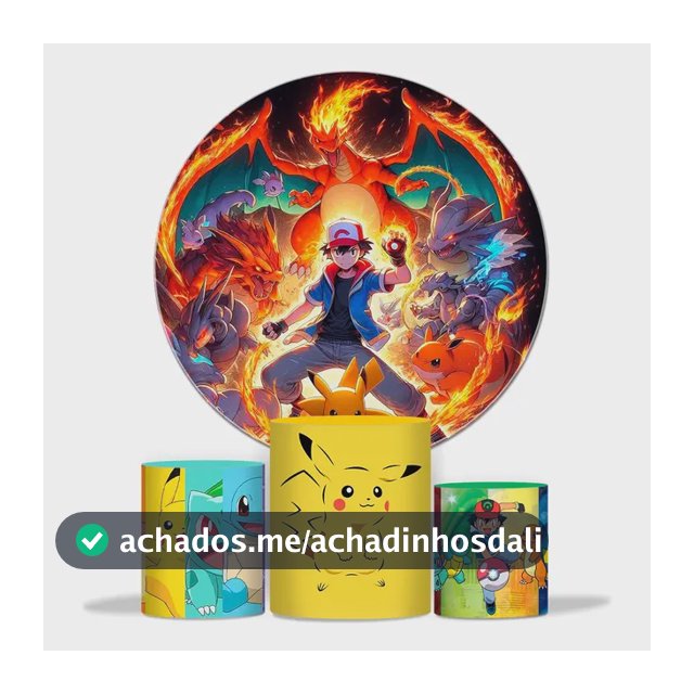 Capa Painel Festa + Trio De Cilindros Desenho Pokémonn