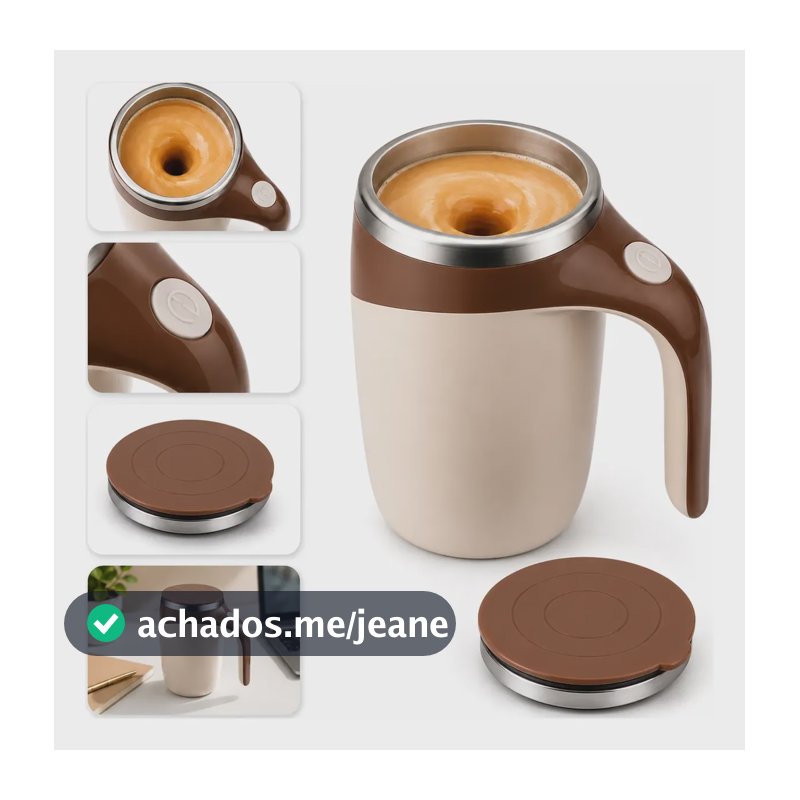 Caneca Mixer Inox Misturador Automático Recarregável Usb Cor De Café