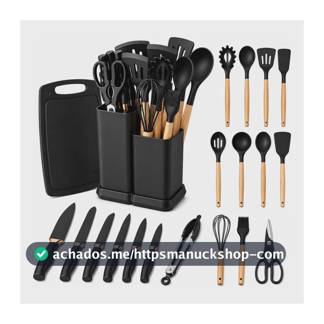 Kit Utensílios Jogo 19 Peças Conjunto Em Silicone De Cozinha Preto