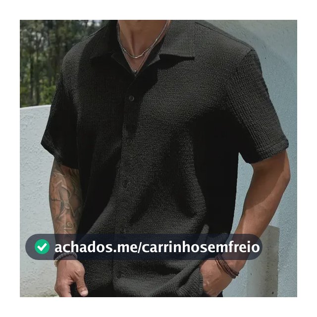 Camisa Casual Masculina Texturizada Com Botões Old Money Preto Texturizado P