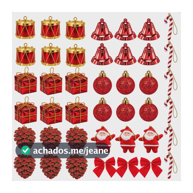 Kit 42 Enfeites Decoração Para Árvore De Natal Bolinha Papai Noel Laço Pinha Presente Tambor Pendentes Natalinos Marca Ex Decor
