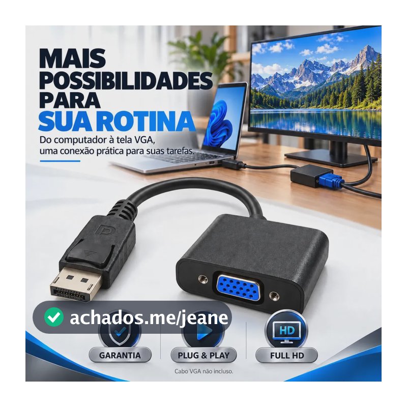 Adaptador DisplayPort para VGA de Vídeo Full HD 1080p 60Hz – Eletric Teck