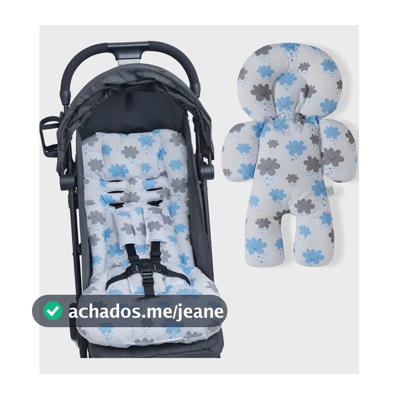 Kit Almofada Para Carrinho E Bebê Conforto Nuvens Azul Joli